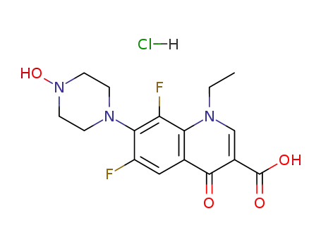 Molecular Structure of 109142-53-2 (1-ethyl-6,8-difluoro-7-(4-hydroxypiperazin-1-yl)-4-oxo-1,4-dihydroquinoline-3-carboxylic acid hydrochloride)