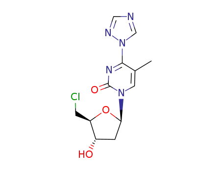 Molecular Structure of 111160-28-2 (1-(5-chloro-2,5-dideoxy-beta-D-erythro-pentofuranosyl)-5-methyl-4-(1H-1,2,4-triazol-1-yl)pyrimidin-2(1H)-one)