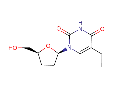 Molecular Structure of 108895-49-4 (5-ethyl-1-[(2R,5S)-5-(hydroxymethyl)tetrahydrofuran-2-yl]pyrimidine-2,4(1H,3H)-dione)