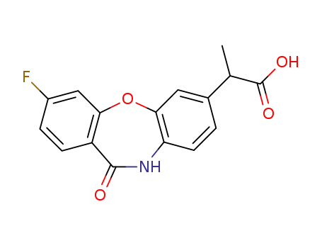 Molecular Structure of 109790-28-5 (2-(3-fluoro-11-oxo-10,11-dihydrodibenzo[b,f][1,4]oxazepin-7-yl)propanoic acid)