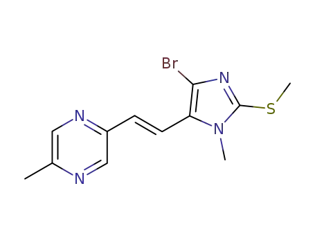 Molecular Structure of 108905-66-4 (2-{(E)-2-[4-bromo-1-methyl-2-(methylsulfanyl)-1H-imidazol-5-yl]ethenyl}-5-methylpyrazine)