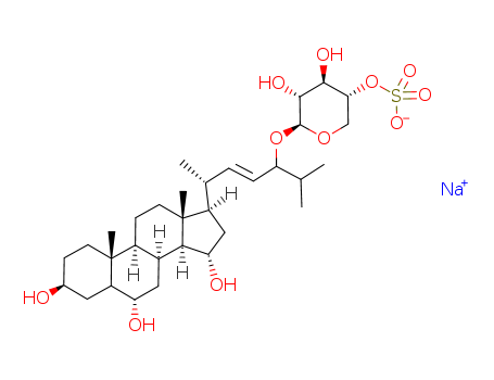 Molecular Structure of 115178-54-6 (b-D-Xylopyranoside, (3b,5a,6a,15a,22E)-3,6,15-trihydroxycholest-22-en-24-yl,4-(hydrogen sulfate), monosodium salt (9CI))