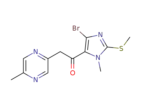 Molecular Structure of 108905-64-2 (1-[4-bromo-1-methyl-2-(methylsulfanyl)-1H-imidazol-5-yl]-2-(5-methylpyrazin-2-yl)ethanone)