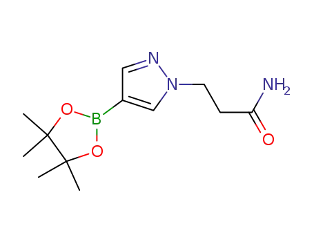 Molecular Structure of 1093307-34-6 (3-(4-(4,4,5,5-tetramethyl-1,3,2-dioxaborolan-2-yl)-1H-pyrazol-1-yl)propanamide)
