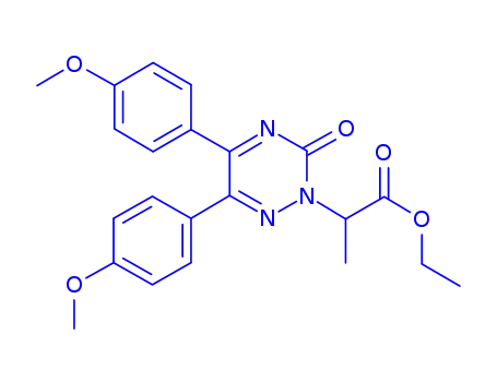 Molecular Structure of 108734-80-1 (1,2,4-Triazine-2(3H)-acetic acid, 5,6-bis(4-methoxyphenyl)-alpha-methy l-3-oxo-, ethyl ester)