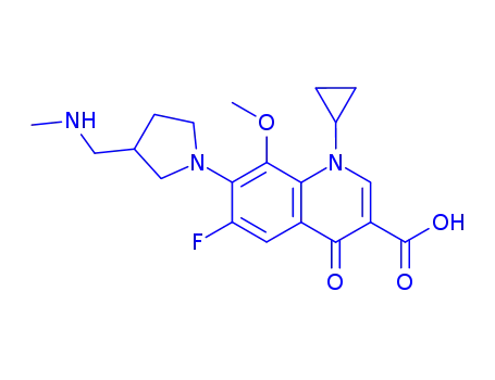 Molecular Structure of 112811-75-3 (3-Quinolinecarboxylic acid, 1-cyclopropyl-6-fluoro-1,4-dihydro-8-Methoxy-7-[3-[(MethylaMino)Methyl]-1-pyrrolidinyl]-4-oxo-)