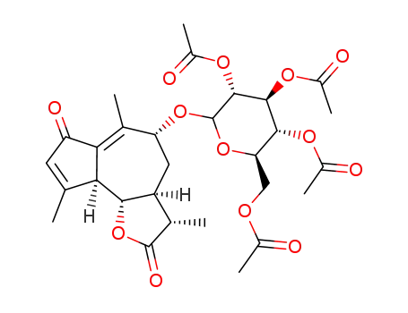 Molecular Structure of 112408-72-7 ((3S)-3,3aβ,4,5,9aβ,9bα-Hexahydro-3β,6,9-trimethyl-5-[(2-O,3-O,4-O,6-O-tetraacetyl-β-D-glucopyranosyl)oxy]azuleno[4,5-b]furan-2,7-dione)