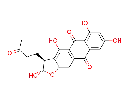 Molecular Structure of 111975-78-1 ((2S,3S)-2,4,6,8-tetrahydroxy-3-(3-oxobutyl)-2,3-dihydroanthra[2,3-b]furan-5,10-dione)