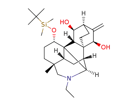 Molecular Structure of 1603967-84-5 ((3R,6S,6aR,6bR,7S,8R,10R,10aS,11R,11aR,13R)-6-((tert-butyldimethylsilyl)oxy)-1-ethyl-3-methyl-9-methylenedodecahydro-1H-3,6a,11-(epiethane[1,1,2]triyl)-8,10a-ethanoindeno[2,1-b]azocine-7,10-diol)