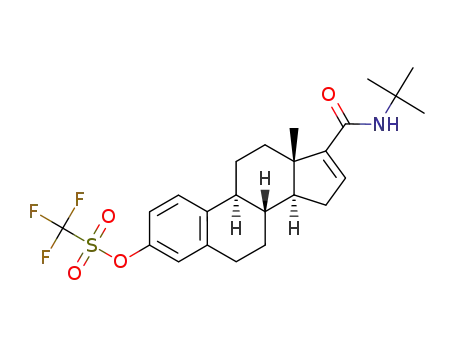 Molecular Structure of 124651-18-9 (N-tert-butyl-3-<<(trifluoromethyl)sulfonyl>oxy>estra-1,3,5(10),16-tetraene-17-carboxamide)