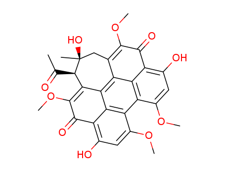 Molecular Structure of 124817-44-3 (1H-Cyclohepta[ghi]perylene-5,12-dione,1-acetyl-2,3-dihydro-2,6,11-trihydroxy-4,8,9,13-tetramethoxy-2-methyl-,stereoisomer (9CI))