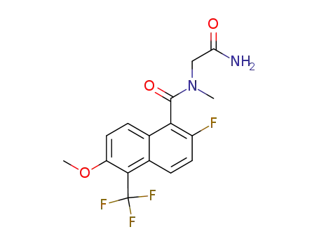 Molecular Structure of 124323-49-5 (N-((aminocarbonyl)methyl)-2-fluoro-6-methoxy-5-(trifluoromethyl)-1-naphthalenecarboxamide)