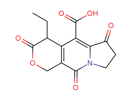 Molecular Structure of 145474-14-2 (4-Ethyl-3,6,10-trioxo-3,4,6,7,8,10-hexahydro-1H-pyrano[3,4-f]indolizine-5-carboxylic acid)