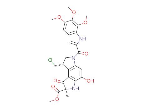 Molecular Structure of 118292-36-7 (Benzo1,2-b:4,3-bdipyrrole-2-carboxylic acid, 8-(chloromethyl)-1,2,3,6,7,8-hexahydro-4-hydroxy-2-methyl-1-oxo-6-(5,6,7-trimethoxy-1H-indol-2-yl)carbonyl-, methyl ester, (2R,8S)-)