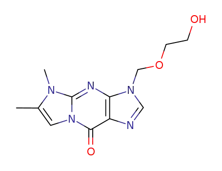 Molecular Structure of 114199-20-1 (3-[(2-hydroxyethoxy)methyl]-5,6-dimethyl-3,5-dihydro-9H-imidazo[1,2-a]purin-9-one)