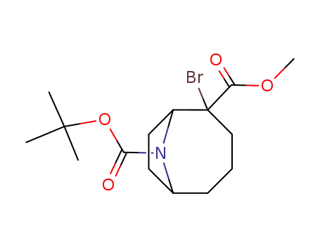 Molecular Structure of 125736-37-0 (9-tert-butyl 2-methyl 2-bromo-9-azabicyclo[4.2.1]nonane-2,9-dicarboxylate)