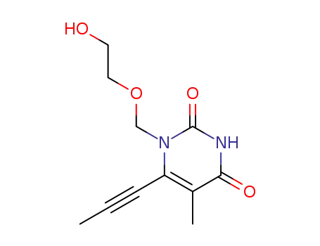 Molecular Structure of 125056-88-4 (1-[(2-hydroxyethoxy)methyl]-5-methyl-6-(prop-1-yn-1-yl)pyrimidine-2,4(1H,3H)-dione)