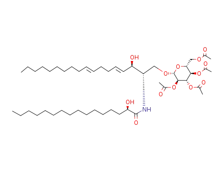 Molecular Structure of 115018-47-8 ((2S,3R,4E,8E,2'R)-N-(2'-hydroxyhexadecanoyl)-1-O-(tetra-O-acetyl-β-D-glucopyranosyl)-4,8-sphingadienine)
