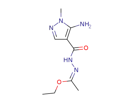 Molecular Structure of 114936-20-8 (ETHYL N-[(5-AMINO-1-METHYL-1H-PYRAZOL-4-YL)CARBONYL]ETHANEHYDRAZONOATE)