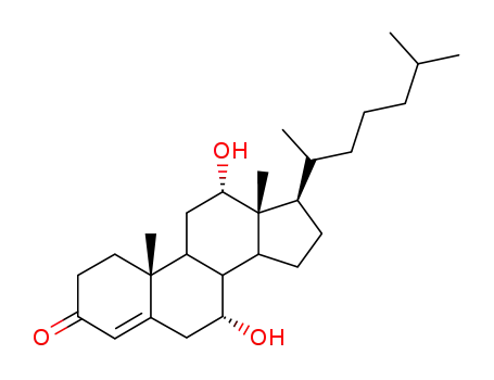 Molecular Structure of 1254-03-1 (7 alpha,12 alpha-dihydroxy-5-cholesten-3-one)