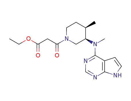 1-Piperidinepropanoic acid, 4-methyl-3-(methyl-7H-pyrrolo[2,3-d]pyrimidin-4-ylamino)-β-oxo-, ethyl ester, (3R,4R)-