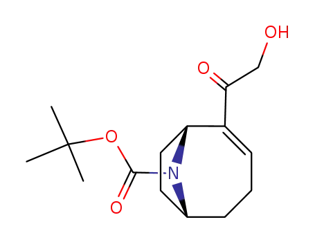 Molecular Structure of 125736-13-2 (tert-butyl (1R)-2-(hydroxyacetyl)-9-azabicyclo[4.2.1]non-2-ene-9-carboxylate)
