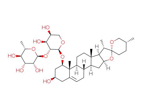 Molecular Structure of 125225-63-0 ((25R)-3β-hydroxyspirost-5-en-1β-yl O-α-L-rhamnopyranosyl-(1→2)-α-L-arabinopyranoside)