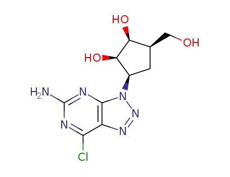 Molecular Structure of 125073-28-1 ((1S,2R,3R,5R)-3-(5-amino-7-chloro-3H-[1,2,3]triazolo[4,5-d]pyrimidin-3-yl)-5-(hydroxymethyl)cyclopentane-1,2-diol)
