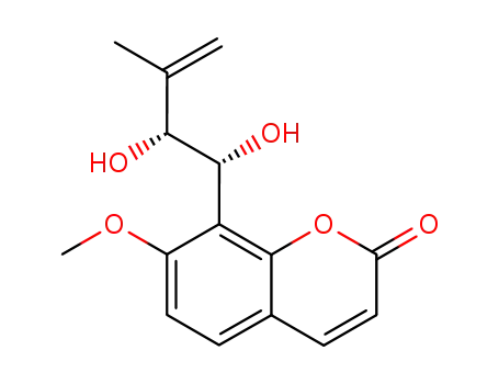 Molecular Structure of 124988-29-0 (8-[(1R,2R)-1,2-dihydroxy-3-methylbut-3-en-1-yl]-7-methoxy-2H-chromen-2-one)