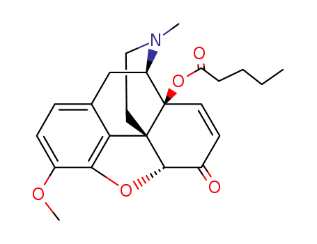 Molecular Structure of 1250-84-6 ((5alpha)-3-methoxy-17-methyl-6-oxo-7,8-didehydro-4,5-epoxymorphinan-14-yl pentanoate)