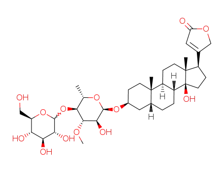 Molecular Structure of 17059-27-7 (Card-20(22)-enolide,3-[(6-deoxy-4-O-b-D-glucopyranosyl-3-O-methyl-b-D-glucopyranosyl)oxy]-14-hydroxy-,(3b,5b)- (9CI))