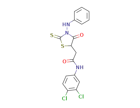 Molecular Structure of 54012-40-7 (2-(3-anilino-4-oxo-2-thioxo-thiazolidin-5-yl)-<i>N</i>-(3,4-dichloro-phenyl)-acetamide)