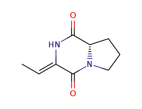 Molecular Structure of 114604-89-6 (Pyrrolo[1,2-a]pyrazine-1,4-dione, 3-ethylidenehexahydro-, (3Z,8aS)- (9CI))