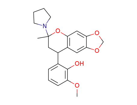 Molecular Structure of 116408-96-9 (2-methoxy-6-[6-methyl-6-(pyrrolidin-1-yl)-7,8-dihydro-6H-[1,3]dioxolo[4,5-g]chromen-8-yl]phenol)