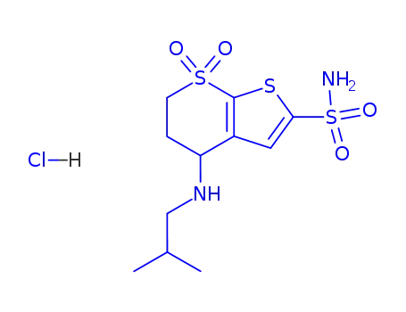Molecular Structure of 126453-94-9 (4-[(2-methylpropyl)amino]-5,6-dihydro-4H-thieno[2,3-b]thiopyran-2-sulfonamide 7,7-dioxide hydrochloride (1:1))