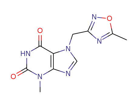 Molecular Structure of 115779-20-9 (3-methyl-7-[(5-methyl-1,2,4-oxadiazol-3-yl)methyl]-3,7-dihydro-1H-purine-2,6-dione)