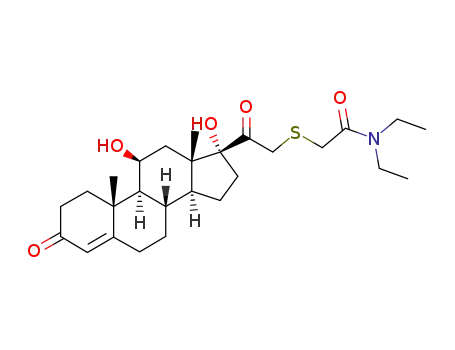 Molecular Structure of 114967-91-8 (2-{[(8xi,9xi,11beta,14xi)-11,17-dihydroxy-3,20-dioxopregn-4-en-21-yl]sulfanyl}-N,N-diethylacetamide)