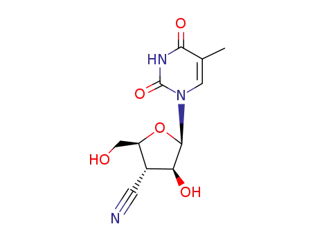 Molecular Structure of 115913-83-2 (1-(3-cyano-3-deoxy-beta-D-arabinofuranosyl)-5-methylpyrimidine-2,4(1H,3H)-dione)