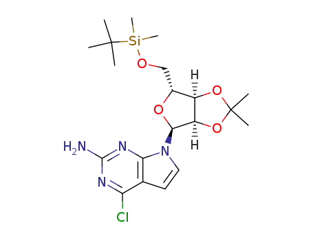 4-chloro-7-<5'-O-<(1,1-dimethylethyl)dimethylsilyl>-2',3'-O-(1-methylethylidene)-α-D-ribofuranosyl>-7H-pyrrolo<2,3-d>pyrimidin-2-amine
