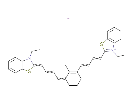 Molecular Structure of 115920-77-9 (3-ETHYL-2-[(1E,3E)-4-(3-((E,2E)-4-[3-ETHYL-1,3-BENZOTHIAZOL-2(3H)-YLIDENE]-2-BUTENYLIDENE)-2-METHYL-1-CYCLOHEXEN-1-YL)-1,3-BUTADIENYL]-1,3-BENZOTHIAZOL-3-IUM IODIDE)