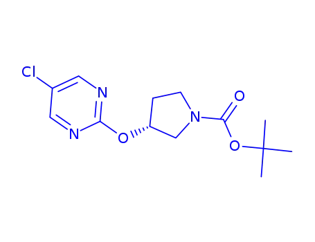 Molecular Structure of 1264038-41-6 ((S)-3-(5-Chloro-pyrimidin-2-yloxy)-pyrrolidine-1-carboxylic acid tert-butyl ester)
