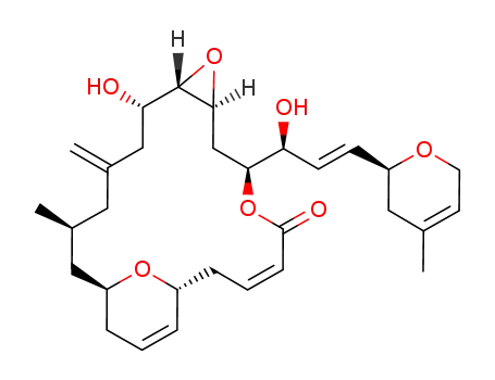 Molecular Structure of 115268-43-4 ((1R,3S,7S,8S,10S,12S,18R)-7-Hydroxy-12-[1(S)-hydroxy-3-[4-methyl-3,6-dihydro-2H-pyran-2(S)-yl]-2(E)-propenyl]-3-methyl-5-methylene-9,13,22-trioxatricyclo[16.3.1.0(8,10)]docosa-15,19-dien-14-one)