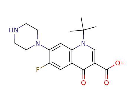 Molecular Structure of 116162-74-4 (1-tert-butyl-6-fluoro-4-oxo-7-(piperazin-1-yl)-1,4-dihydroquinoline-3-carboxylic acid)