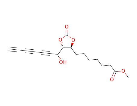 Molecular Structure of 115216-95-0 (methyl 7-[5-(1-hydroxyhepta-2,4,6-triyn-1-yl)-2-oxo-1,3-dioxolan-4-yl]heptanoate)