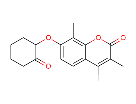 Molecular Structure of 117376-53-1 (3,4,8-trimethyl-7-(2-oxocyclohexyl)oxychromen-2-one)