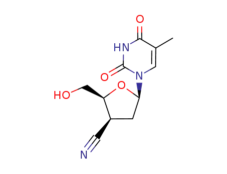 Molecular Structure of 117174-38-6 (1-(3-cyano-2,3-dideoxy-beta-D-threo-pentofuranosyl)-5-methylpyrimidine-2,4(1H,3H)-dione)