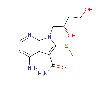 Molecular Structure of 127945-95-3 (4-amino-7-[(2S)-2,4-dihydroxybutyl]-6-(methylsulfanyl)-7H-pyrrolo[2,3-d]pyrimidine-5-carboxamide)