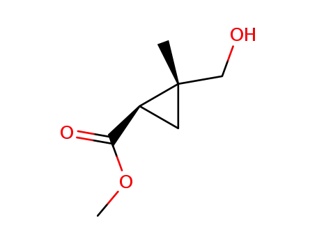 Molecular Structure of 127722-17-2 (Cyclopropanecarboxylic acid, 2-(hydroxymethyl)-2-methyl-, methyl ester, trans-)