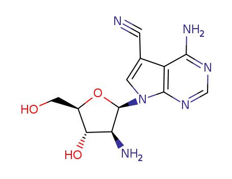 Molecular Structure of 127880-86-8 (4-amino-7-(2-amino-2-deoxy-beta-D-arabinofuranosyl)-7H-pyrrolo[2,3-d]pyrimidine-5-carbonitrile)