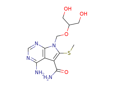 7H-Pyrrolo[2,3-d]pyrimidine-5-carboxamide,4-amino-7-[[2-hydroxy-1-(hydroxymethyl)ethoxy]methyl]-6-(methylthio)-